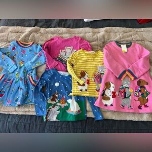 Mini Boden: 3 long sleeve tees and 2 long sleeve dresses 4-5yr